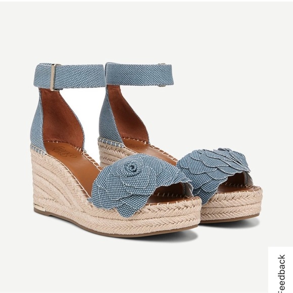 Franco Sarto Blue and Tan Espadrille Wedges with Jute Heel - Picture 1 of 4